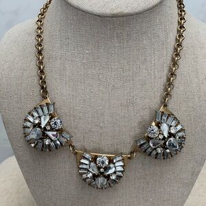 J. Crew Antique Gold Statement Necklace with Crystal Pendants
